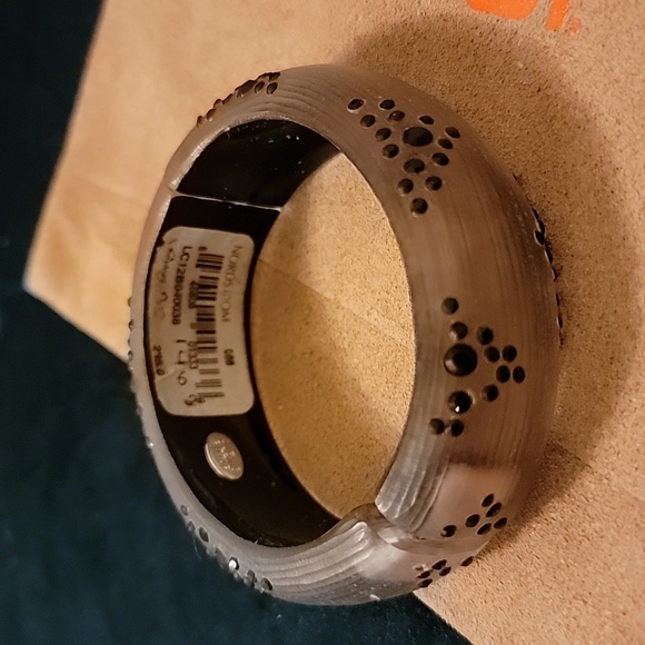 Alexis Bittar Rose Gold Lucite Hinged Bangle Bracelet Black Rhinestones - Picture 7 of 7